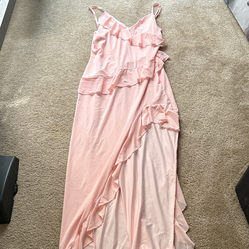 SHEIN Blush Pink Ruffle Maxi Dress